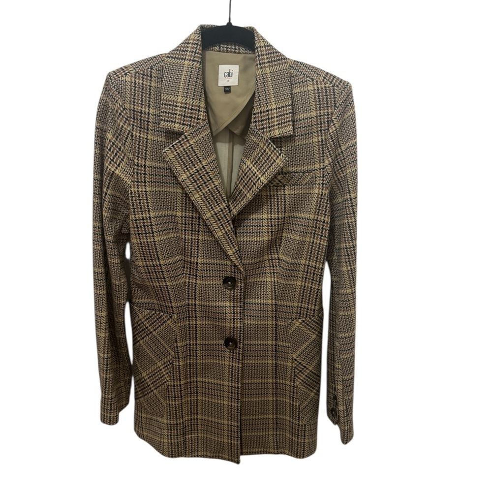 CAbi Women's Plaid Blazer - Black and Tan Size 4